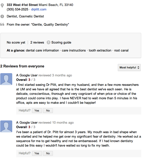 Miami Beach Dentist Dr Plitt Google Review